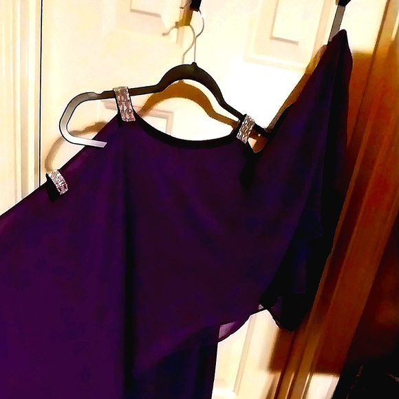  Split Sleeve Chiffon Shift Coktail Dress  Purple Bling detail - Picture 4 of 5